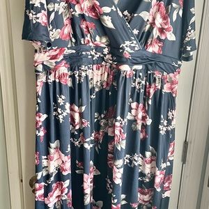 Love is lovely plus size fashion, blue and pink floral maxi dress size 22